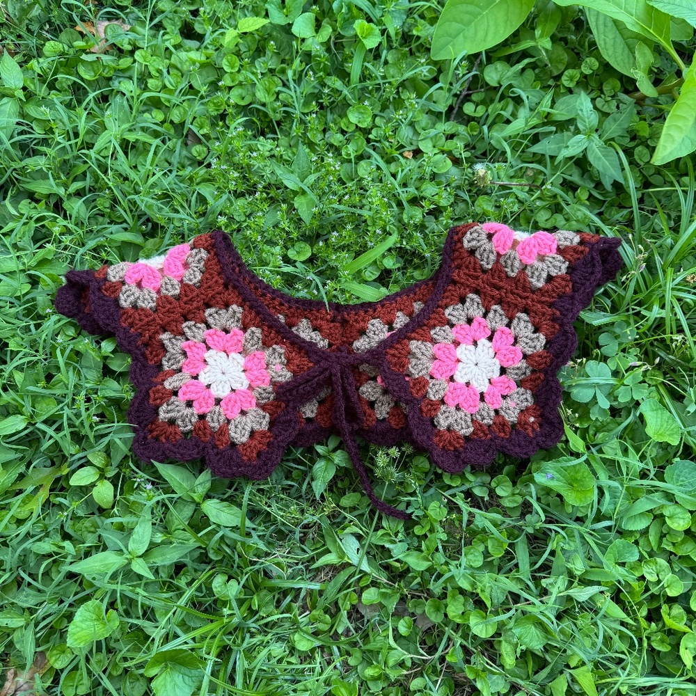 Handmade Maroon and Brown Crochet Collar